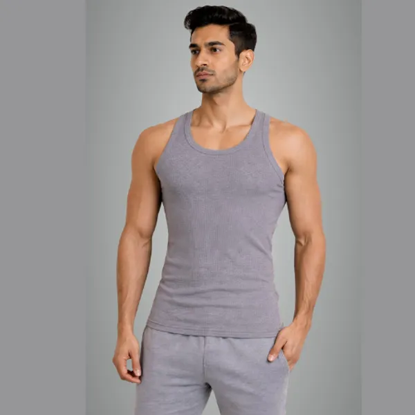 Grey_Slim_Fit_Ribbed_Plain_Cotton_Vest_For_Men