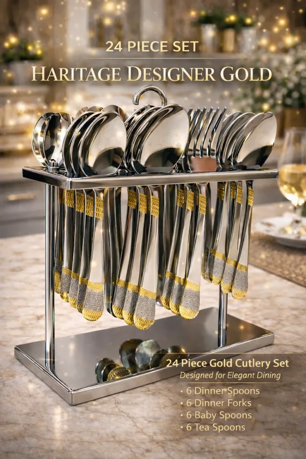 Set_of_25_Pcs_Haritage_Designer_Gold_Cutlery_Set_Of_6_Dinner_Spoon,_6_Dinner_Fork,_6_Table_Spoon,6_Tea_Spoon_and_1_Stand