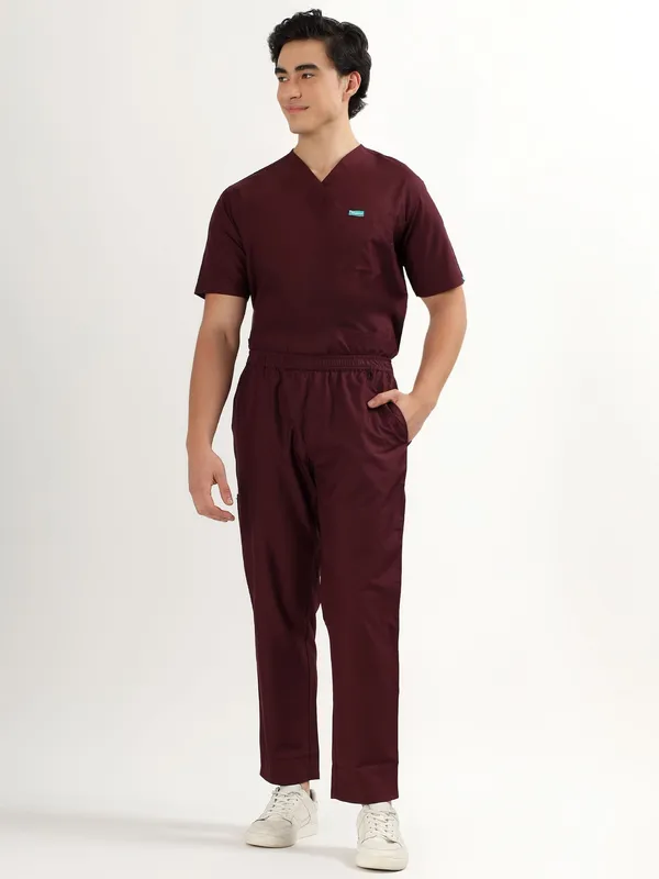 Burgundy_V-Neck_Scrub_Suit_Set_Ultra_Soft_With_10_Pockets_For_Men