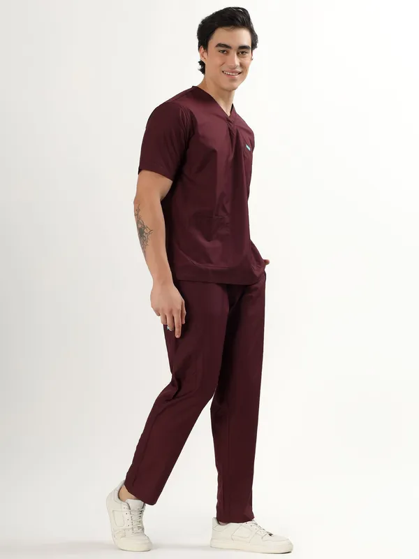 Burgundy_V-Neck_Scrub_Suit_Set_Ultra_Soft_With_10_Pockets_For_Men
