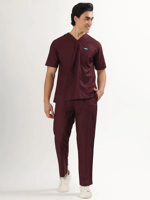 Customized_Burgundy_And_Midnight_Navy_V-Neck_Scrub_Suit_Set_Ultra_Soft_With_10_Pockets_For_Men_Combo_Set_Pack_Of_2