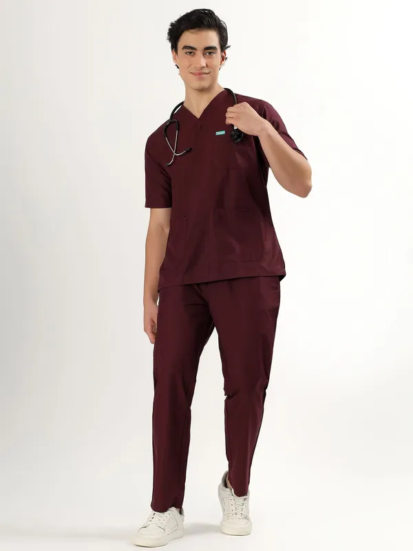 Burgundy_V-Neck_Scrub_Suit_Set_Ultra_Soft_With_10_Pockets_For_Men