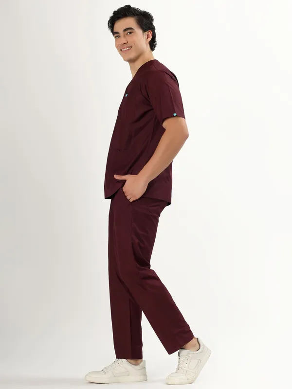 Burgundy_V-Neck_Scrub_Suit_Set_Ultra_Soft_With_10_Pockets_For_Men
