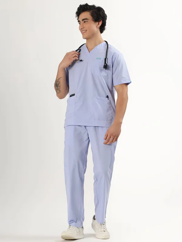 Customized_Lavender_V-Neck_Scrub_Suit_Set_Ultra_Soft_With_10_Pockets_For_Men