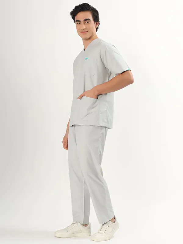 Customized_Cloud_Grey_And_Jet_Black_V-Neck_Scrub_Suit_Set_Ultra_Soft_With_10_Pockets_For_Men_Combo_Set_Pack_Of_2