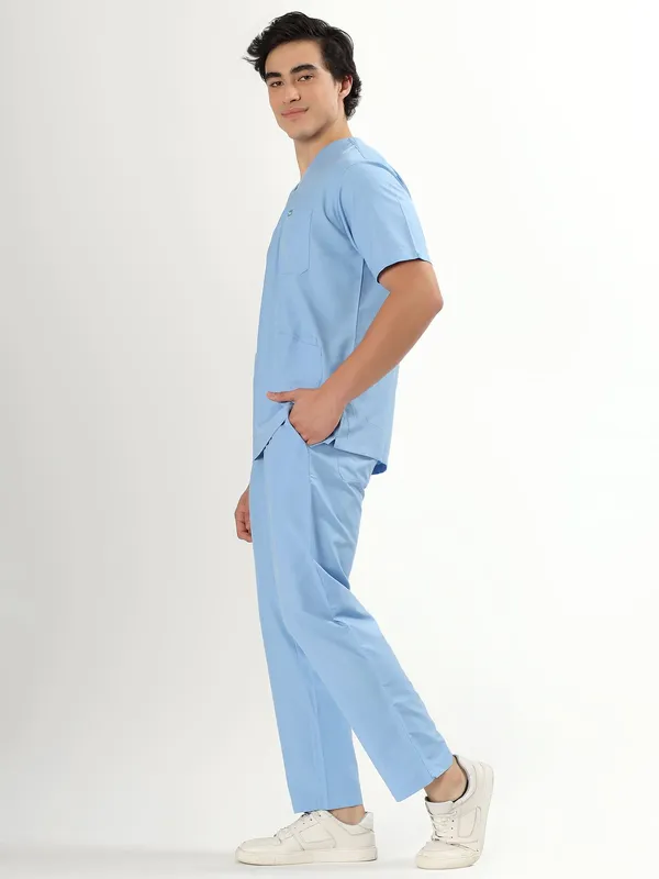 Sky_Breeze_Blue_V-Neck_Scrub_Suit_Set_Ultra_Soft_With_10_Pockets_For_Men