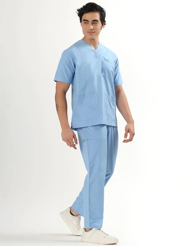 Sky_Breeze_Blue_V-Neck_Scrub_Suit_Set_Ultra_Soft_With_10_Pockets_For_Men