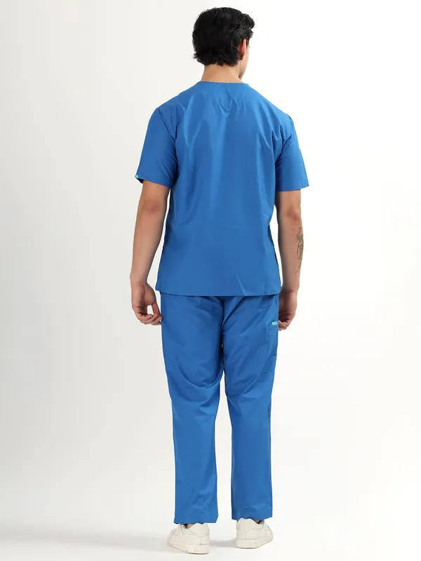 Customized_Cobalt_Blue_V-Neck_Scrub_Suit_Set_Ultra_Soft_With_10_Pockets_For_Men