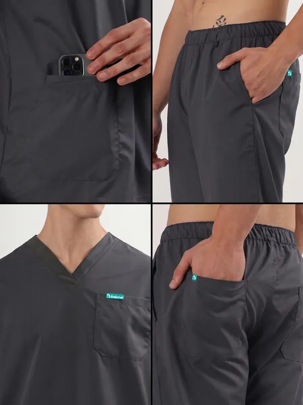 Customized_Charcoal_Grey_V-Neck_Scrub_Suit_Set_Ultra_Soft_With_10_Pockets_For_Men