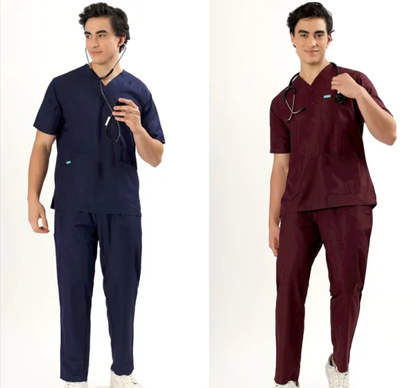 Customized_Burgundy_And_Midnight_Navy_V-Neck_Scrub_Suit_Set_Ultra_Soft_With_10_Pockets_For_Men_Combo_Set_Pack_Of_2