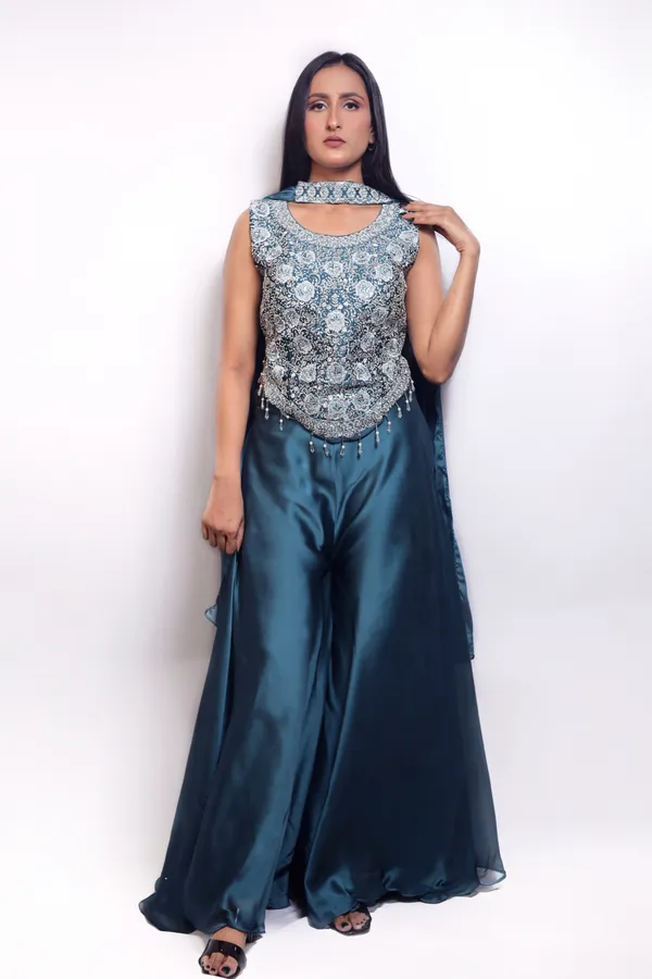 Teal_Blue_Sequin_Embellished_Co-ord_with_Dupatta