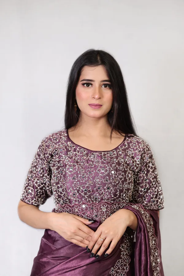 Purple_Elegant__Mirror_Embroidered_Saree_With_Intricate_Border_And_Stitched_Blouse