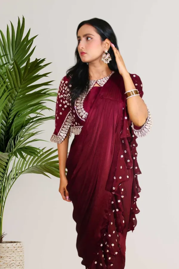 Maroon_Ready_To_Wear_Saree_For_Women