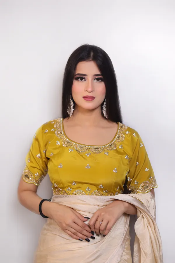 Off_White_Elegant_Organza_Saree_With_Mustard_Yellow_Embellished_Blouse