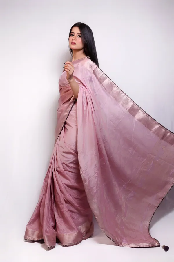 Pink_Organza_Saree_With_Embellished_Purple_Blouse