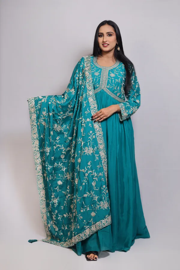 Turquoise_Embroidered_Chinon_Anarkali_Suit_With_Dupatta_and_Padded_Bust