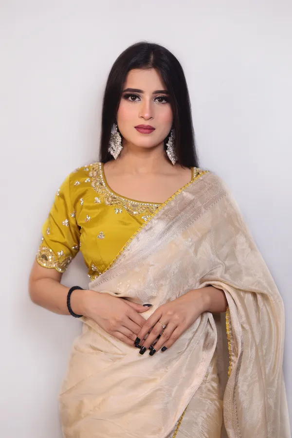Off_White_Elegant_Organza_Saree_With_Mustard_Yellow_Embellished_Blouse