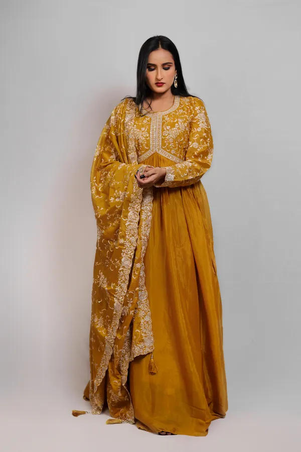 Mustard_Embroidered_Chinon_Anarkali_Suit_With_Dupatta_and_Padded_Bust