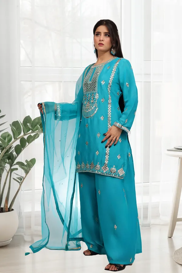 Turquoise_Blue_Chinon_Embroidered_Palazzo_Suit_Set_With_Dupatta