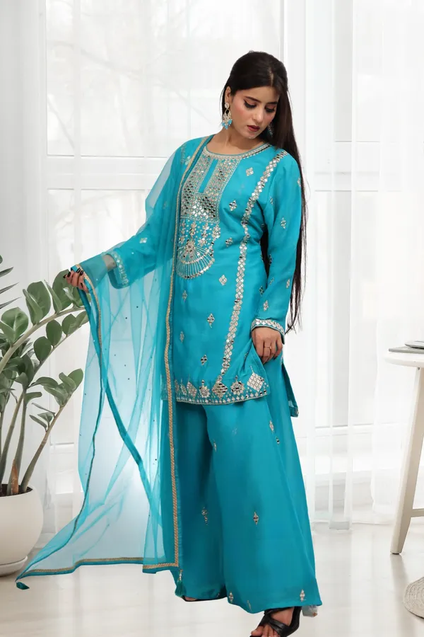 Turquoise_Blue_Chinon_Embroidered_Palazzo_Suit_Set_With_Dupatta