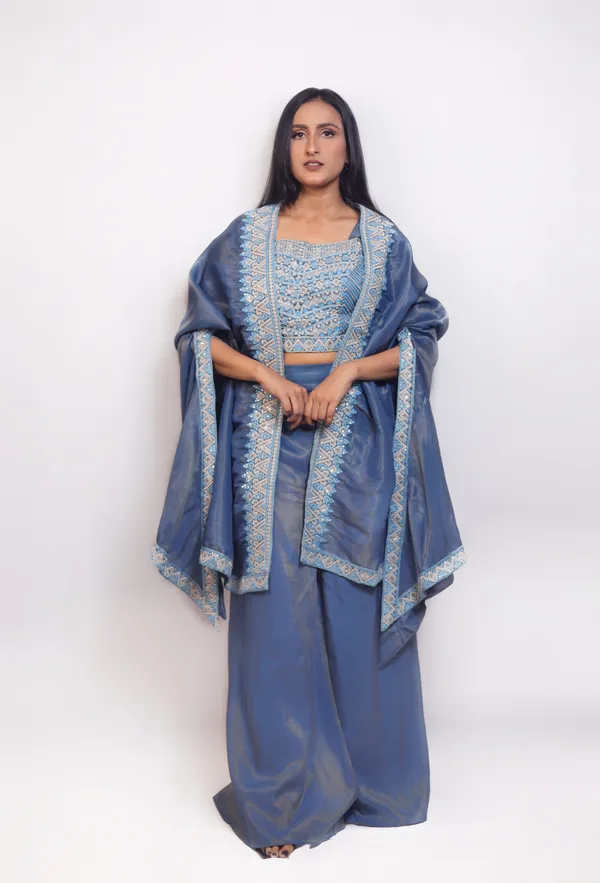 Blue_Chinnon_Embellished_Co-ord_With_Shrug