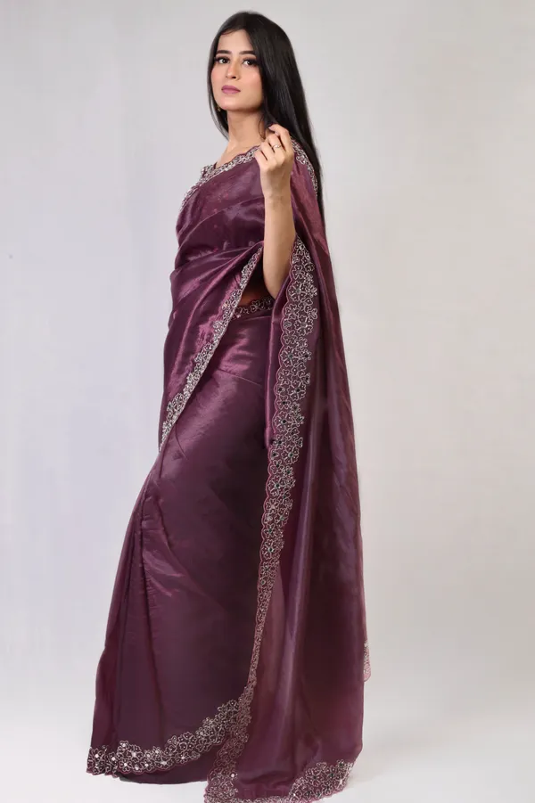 Purple_Elegant__Mirror_Embroidered_Saree_With_Intricate_Border_And_Stitched_Blouse
