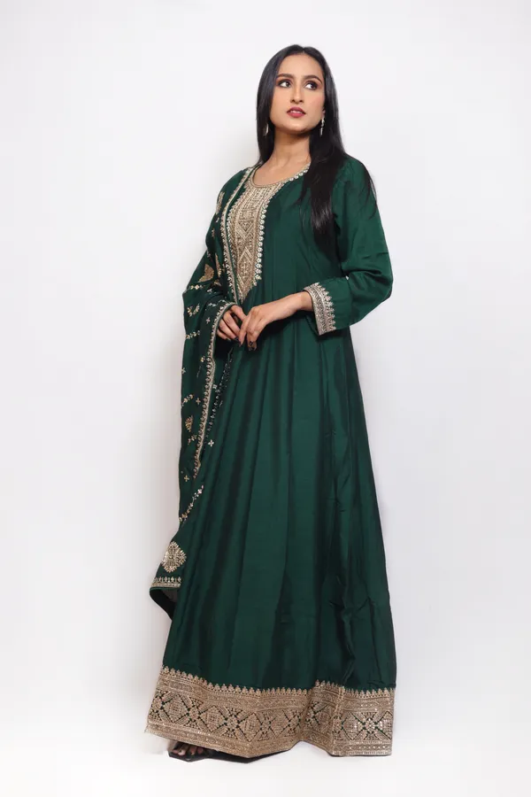 Bottle_Green_Embroidered_Chinon_Anarkali_Suit_With_Dupatta_and_Padded_Bust