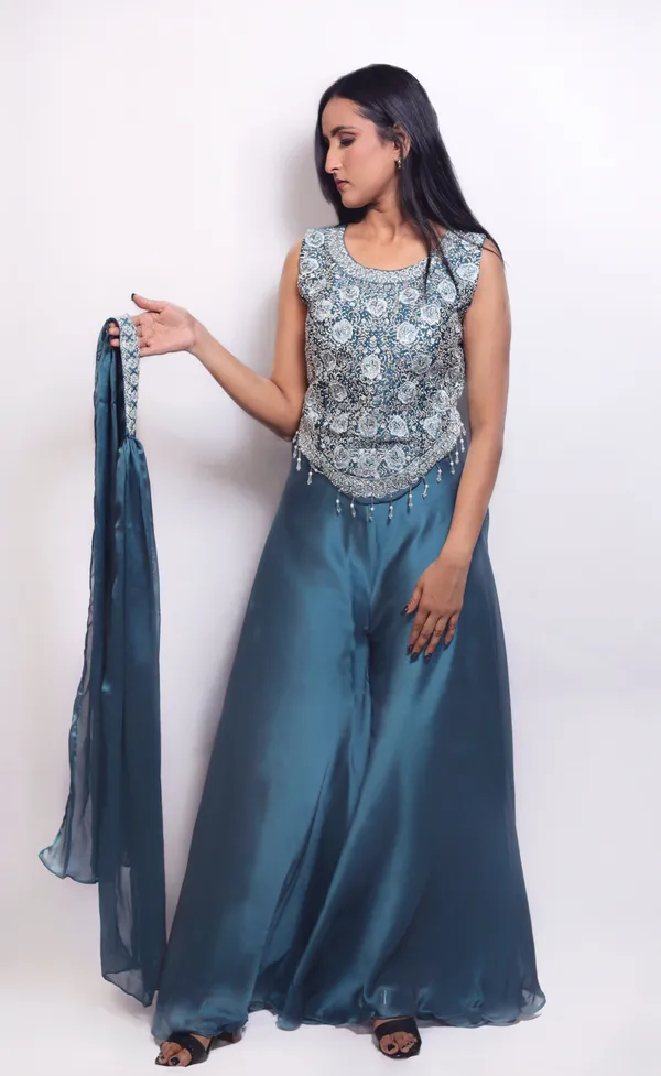 Teal_Blue_Sequin_Embellished_Co-ord_with_Dupatta