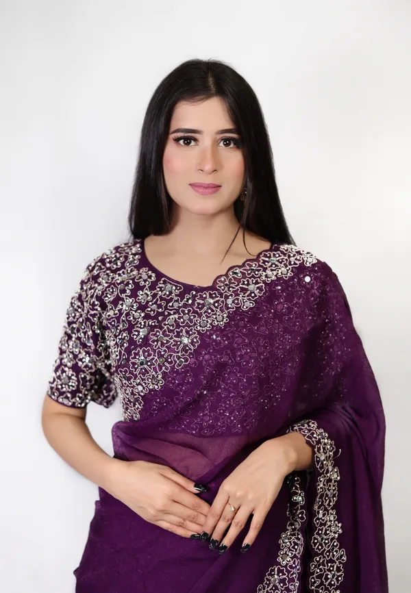 Purple_Elegant__Mirror_Embroidered_Saree_With_Intricate_Border_And_Stitched_Blouse