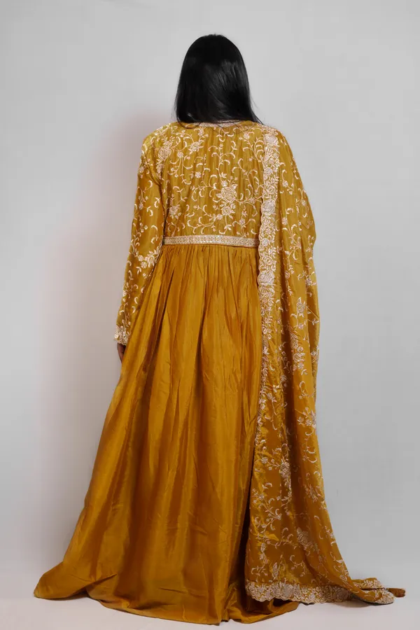 Mustard_Embroidered_Chinon_Anarkali_Suit_With_Dupatta_and_Padded_Bust