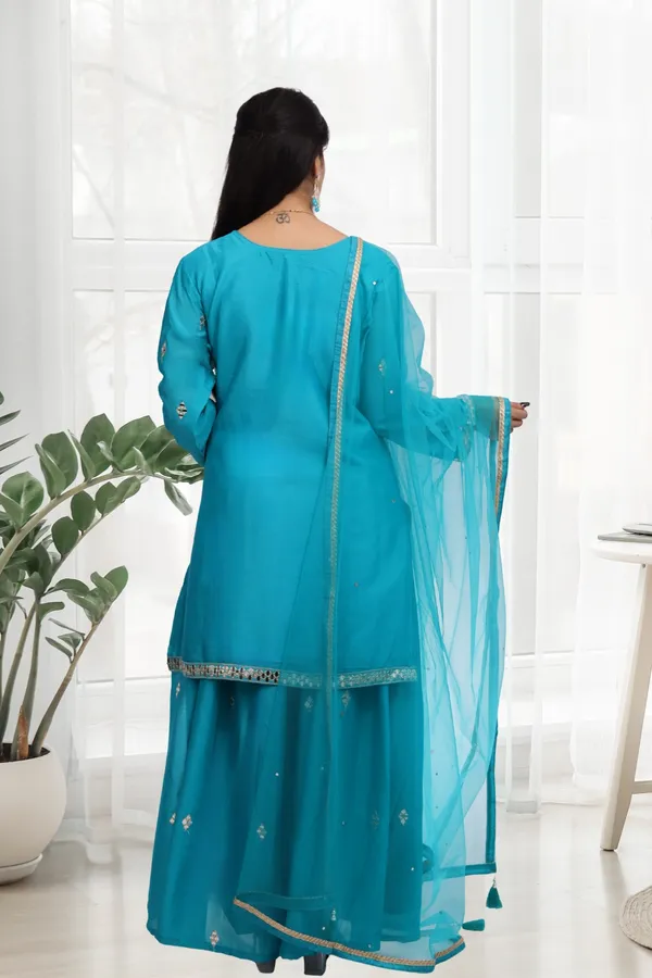 Turquoise_Blue_Chinon_Embroidered_Palazzo_Suit_Set_With_Dupatta