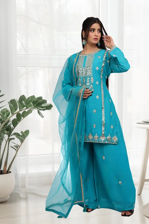 Turquoise_Blue_Chinon_Embroidered_Palazzo_Suit_Set_With_Dupatta