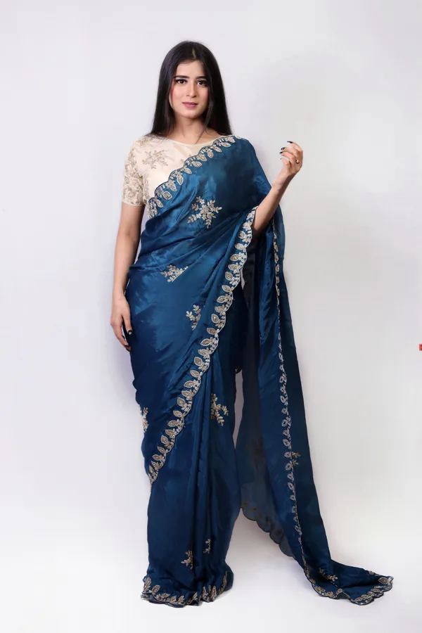 Navy_Blue_Elegant_Embroidered_Saree_With_Contrast_Blouse