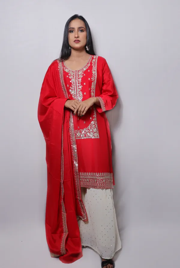 Red_Silk_Sharara_Set_With_Duppata_For_Women