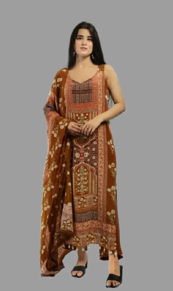 Brown_Premium_Quality_Kurta_Set_With_Duppata