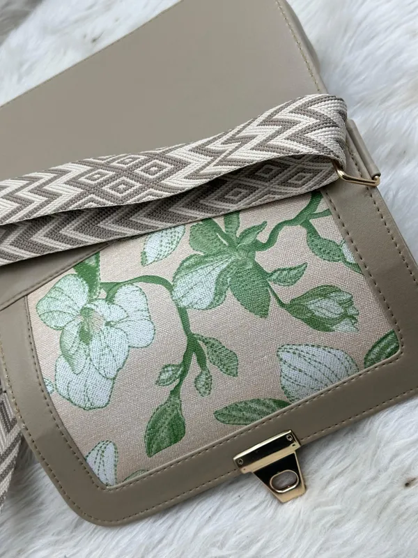 Khaki_Premium_Polyurethane_Cross_Body_Bag_For_Women