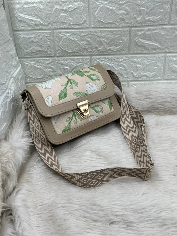 Khaki_Premium_Polyurethane_Cross_Body_Bag_For_Women