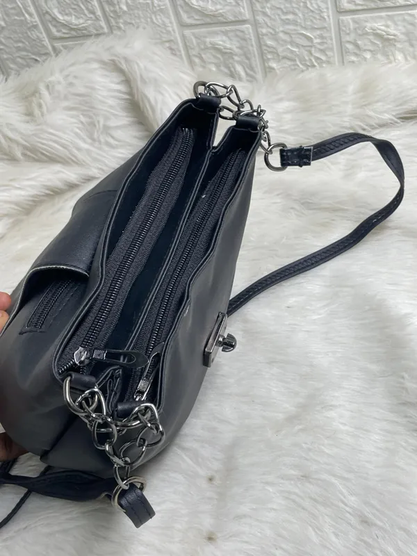 Black_Premium_Polyurethane_Cross_Body_Bag_For_Women