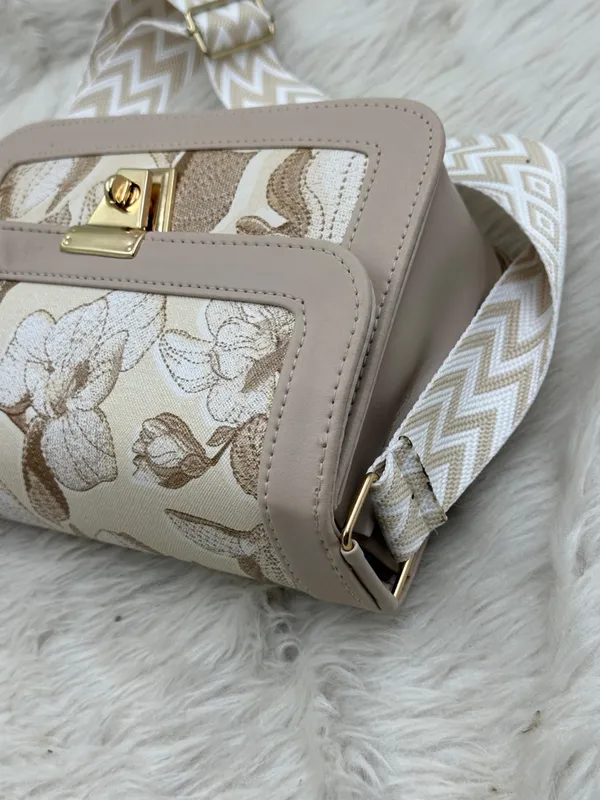 Cream_Premium_Polyurethane_Cross_Body_Bag_For_Women