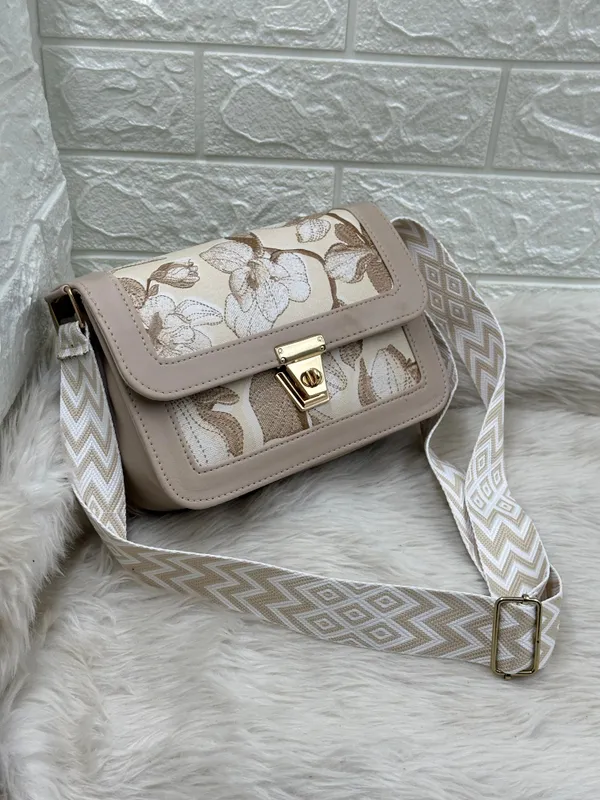 Cream_Premium_Polyurethane_Cross_Body_Bag_For_Women