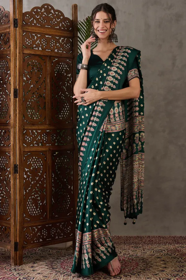 Hunter_Green_Hunter_Ajrakh_Printed_Satin_Gaji_Silk_Saree_For_Women