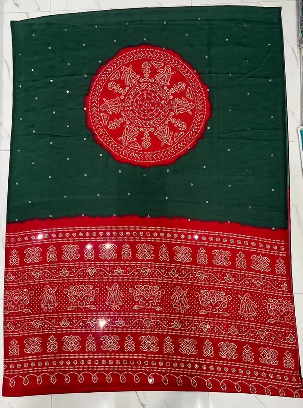 Deserving_Green_Bandhani_Ajrakh_Real_Mirror_Modal_Silk_Saree_With_Blouse