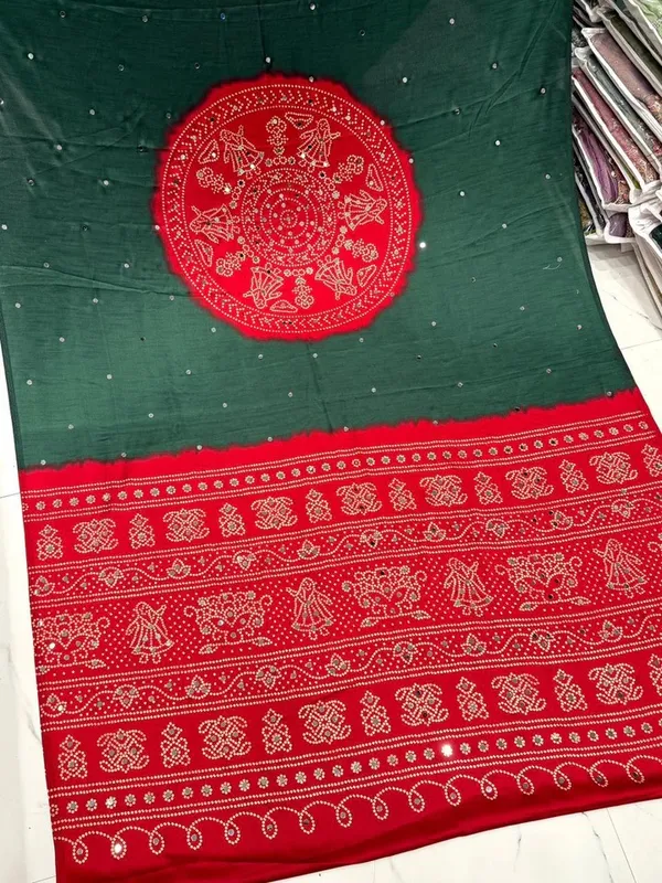 Deserving_Green_Bandhani_Ajrakh_Real_Mirror_Modal_Silk_Saree_With_Blouse