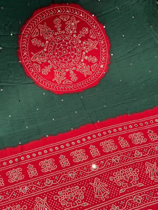 Deserving_Green_Bandhani_Ajrakh_Real_Mirror_Modal_Silk_Saree_With_Blouse