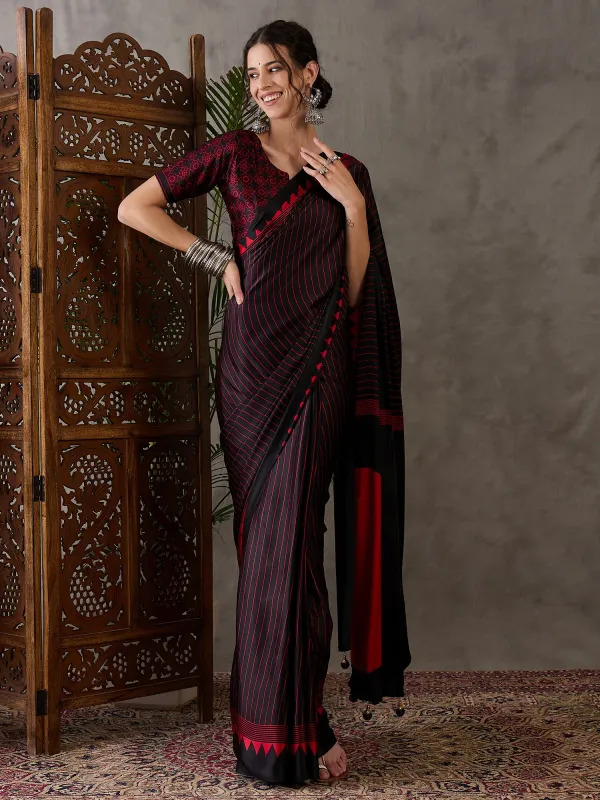 Black_Ajrakh_Printed_Silk_Saree_For_Women