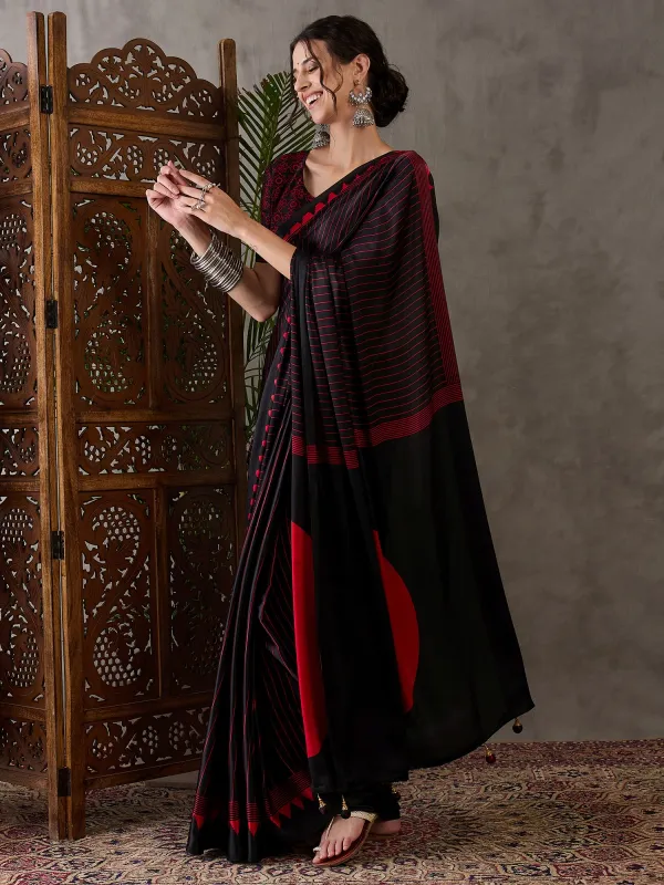 Black_Ajrakh_Printed_Silk_Saree_For_Women