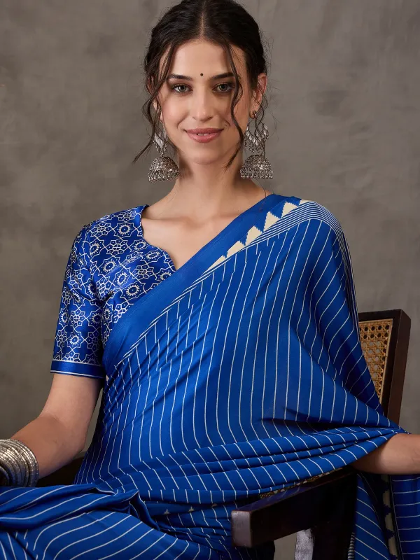 Blue_Ajrakh_Printed_Silk_Saree_For_Women