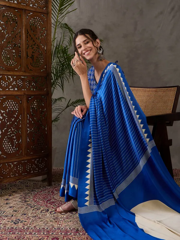 Blue_Ajrakh_Printed_Silk_Saree_For_Women