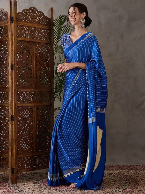 Blue_Ajrakh_Printed_Silk_Saree_For_Women