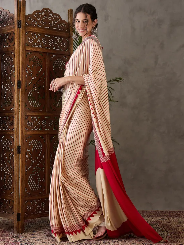 Cream_And_Red_Ajrakh_Printed_Silk_Saree_For_Women